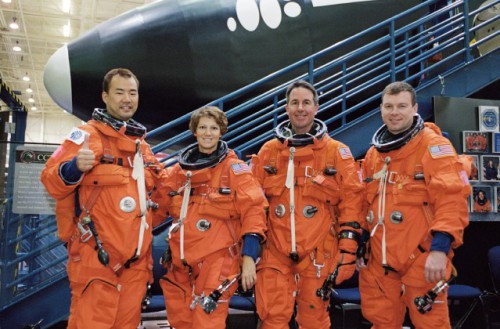 In its original, pre-Columbia incarnation, STS-114 would have rotated three crew members on and off the International Space Station (ISS). The "core" crew of the shuttle would have consisted of just four members, from left), Soichi Noguchi, Eileen Collins, Steve Robinson and Jim "Vegas" Kelly. Photo Credit: NASA