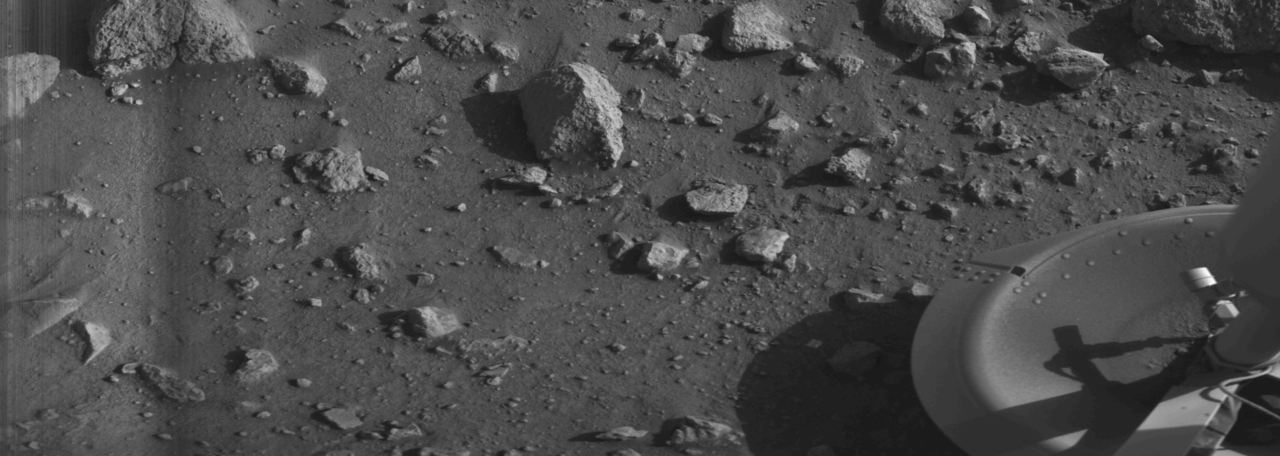 The first "clear" image of the surface of Mars, captured by Viking 1 in July 1976. The lander and its orbiter were launched 40 years ago, today, on 20 August 1975. Photo Credit: NASA