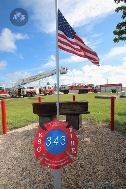 In memory of the events of September 11, 2001, a section of I-beam that once strengthened the World Trade Center in New York has made its way to KSC where it will serve as a permanent memorial to the 343 fire/rescue personnel who gave their lives. Photo Credit: Alan Walters / AmericaSpace