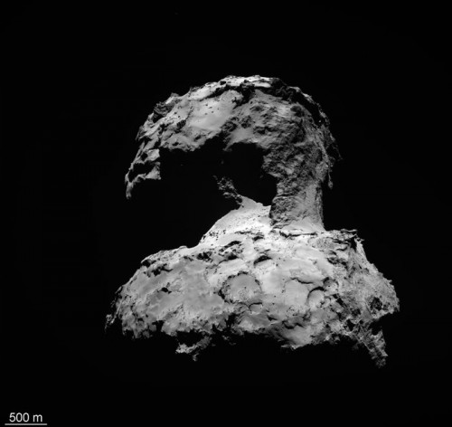 The unusual double-lobed or "rubber duck" shape of Comet 67P has been a mystery, but now scientists think it resulted from the collision of two other comets. Image Credit: ESA/Rosetta/MPS for OSIRIS Team MPS/UPD/LAM/IAA/SSO/INTA/UPM/DASP/IDA