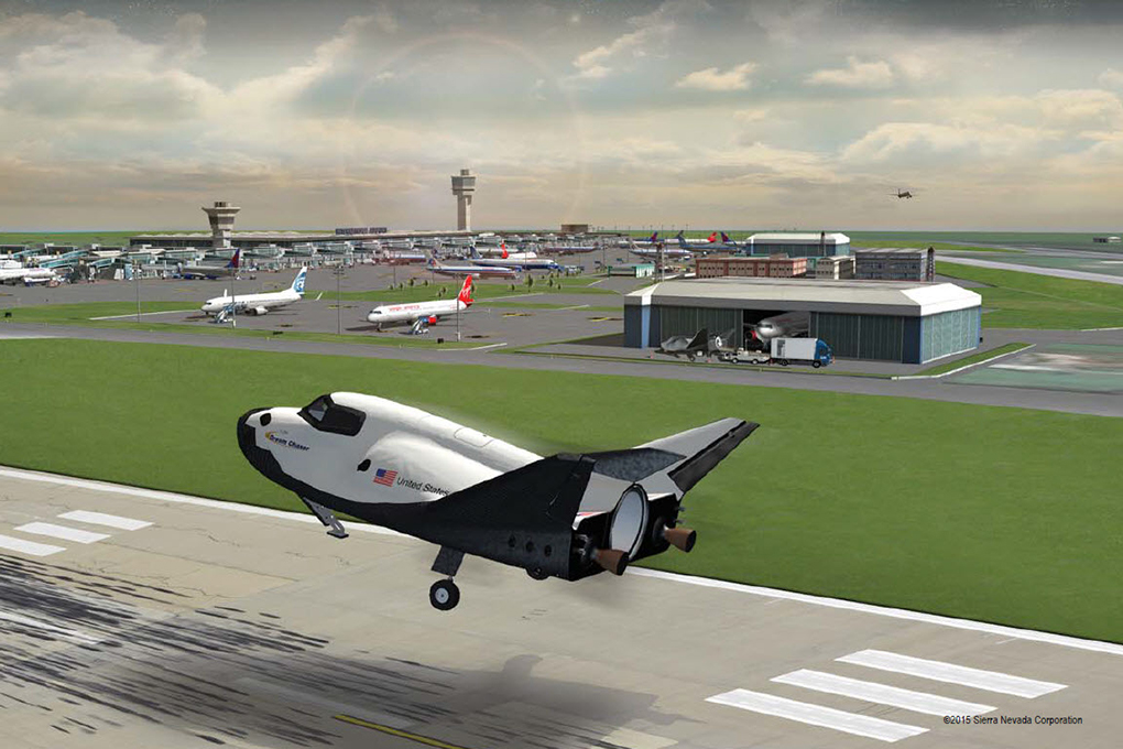 Illustration of SNC’s Dream Chaser® spacecraft commercial runway landing. Image Credit: SNC
