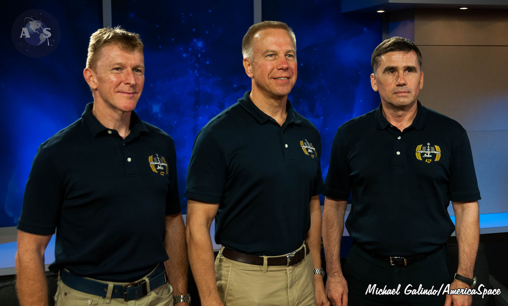 The crew of Soyuz TMA-19M consists of (from left) Tim Peake, Tim Kopra and Yuri Malenchenko. Photo Credit: Michael Galindo/AmericaSpace