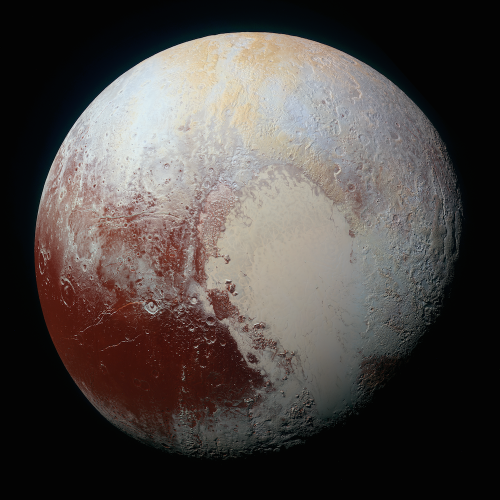 New high-resolution enhanced color view of Pluto, depicting a range of subtle colors on the dwarf planet's surface. Image Credit: NASA/JHUAPL/SwRI