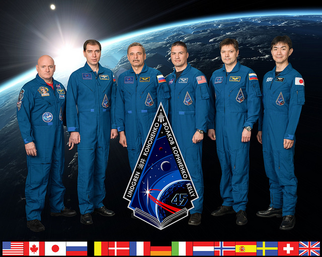 The current Expedition 45 crew of the International Space Station (ISS) comprises (from left) Commander Scott Kelly and Flight Engineers Sergei Volkov, Mikhail Kornienko, Kjell Lindgren, Oleg Kononenko and Kimiya Yui. Photo Credit: NASA