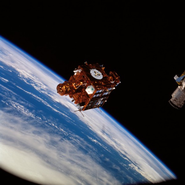 The SPARTAN-201 solar physics satellite flies freely from Endeavour during STS-69. Photo Credit: NASA