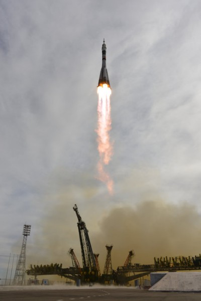 Soyuz TMA-18M roars into orbit from Site 1/5 at Baikonur Cosmodrome in Kazakhstan on Wednesday, 2 September, carrying Russian cosmonaut Sergei Volkov, Denmark's first man in space, Andreas Mogensen, and Kazakhstan's Aidyn Aimbetov. Photo Credit: ESA