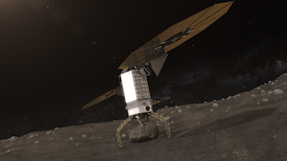 Artist’s concept of NASA’s Asteroid Redirect Robotic Mission capturing an asteroid boulder before redirecting it to an astronaut-accessible orbit around Earth's moon. Caption and Credit: NASA 