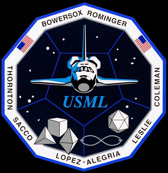 Highlighting the significance of the protein crystal growth investigations flown aboard the Spacelab module, the STS-73 crew patch highlights a central tenet of the second United States Microgravity Laboratory (USML-2). The surnames of the seven crew members are positioned in the outer border. Image Credit: NASA, via Joachim Becker/SpaceFacts.de
