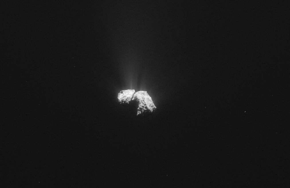 From ESA: "This single frame Rosetta navigation camera image of Comet 67P/Churyumov-Gerasimenko was taken on 18 October 2015 from a distance of 433 km from the comet centre. The image has a resolution of 36.9 m/pixel and measures 37.8 km across." Image Credit: ESA/Rosetta/NavCam (Note: This image has been cropped.)
