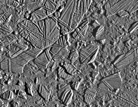 High resolution image of Europa's 'chaos terrain', taken by the Galileo mission. Image credit: NASA/JPL 