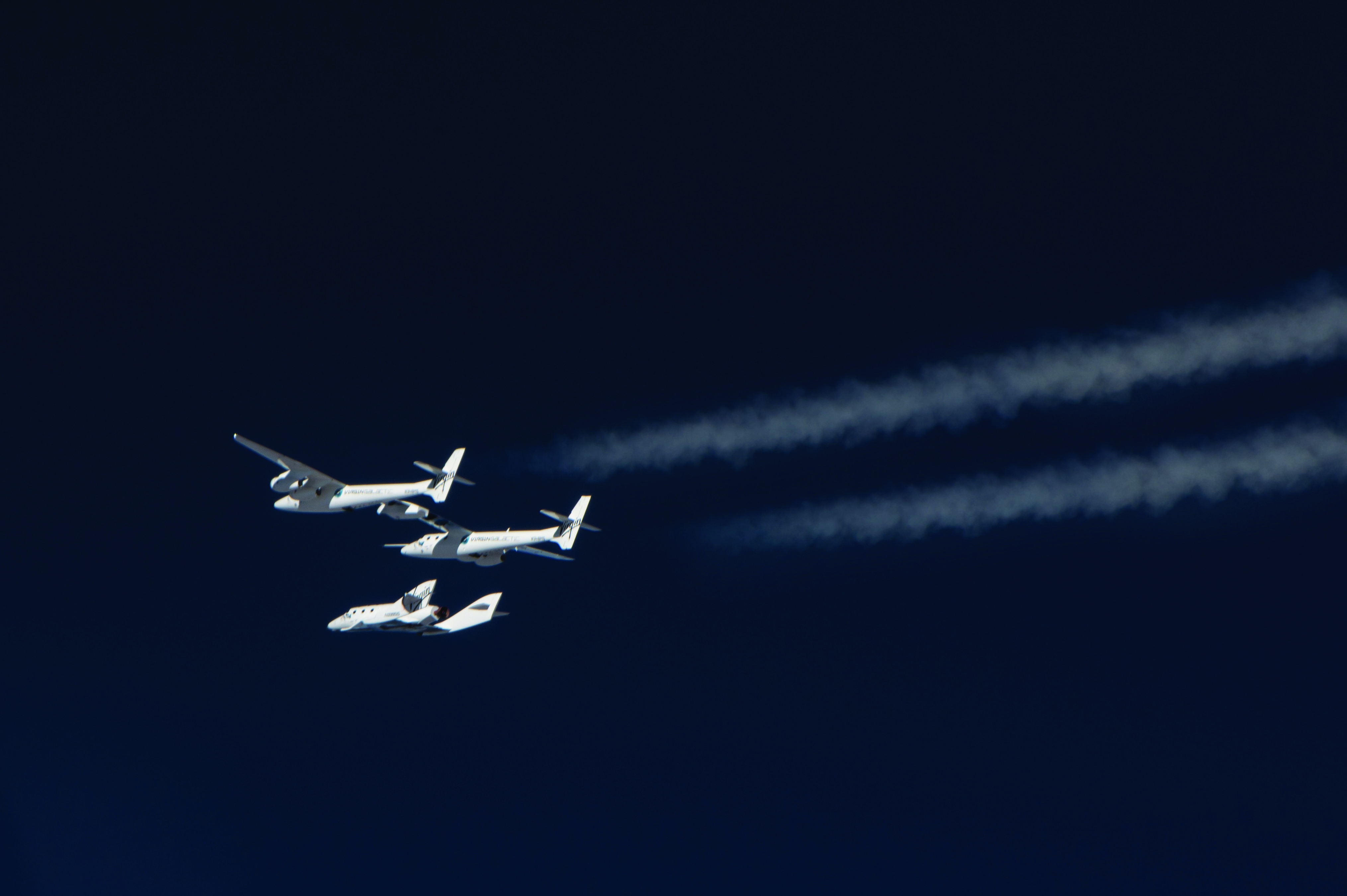 WhiteKnightTwo releases the first SpaceShipTwo during its 24th glide flight over the Mojave desert. Photo Credit: Virgin Galactic