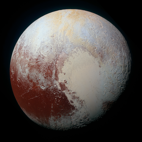 New high-resolution enhanced color view of Pluto, depicting a range of subtle colors on the dwarf planet’s surface. The image shows features as small as 0.8 miles (1.3 kilometers) across. Image Credit: NASA/JHUAPL/SwRI