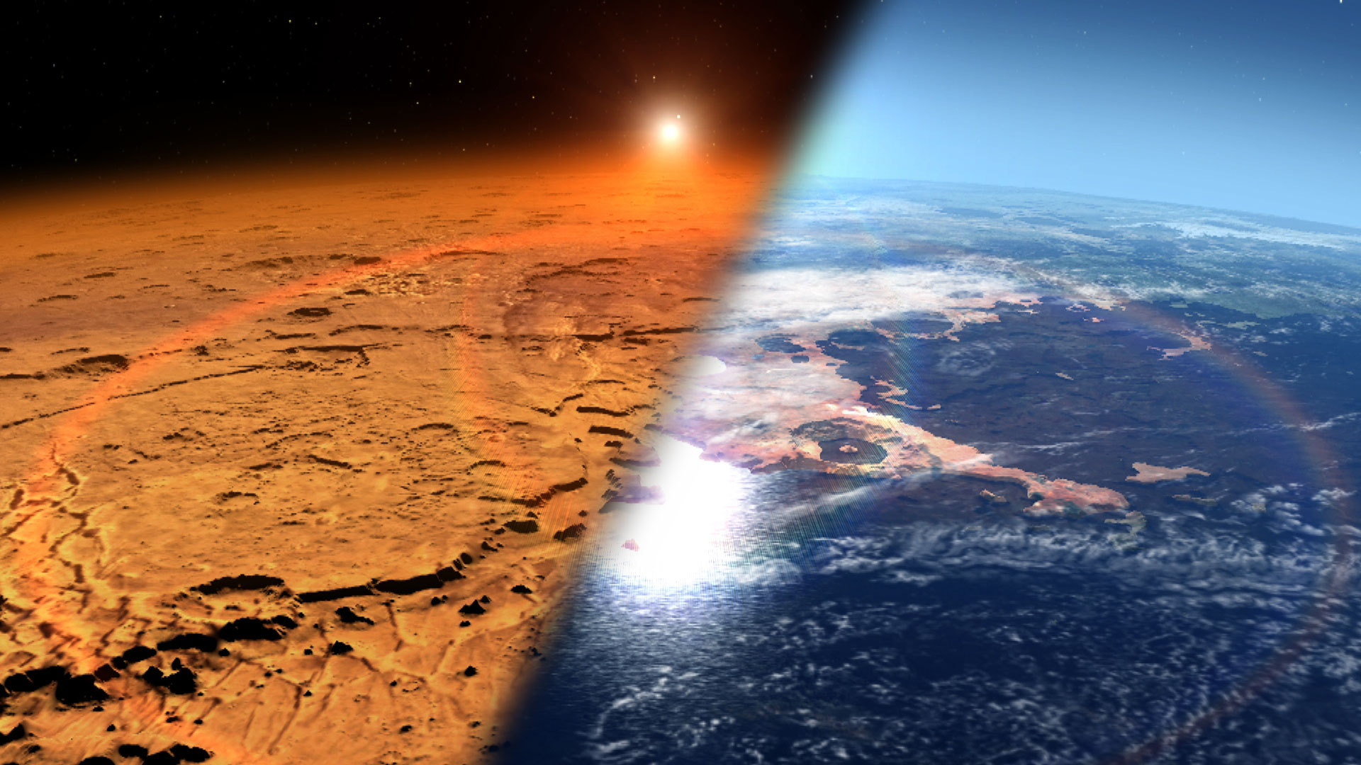 Illustration depicting how early Mars, with lakes, rivers and maybe oceans, changed to the dry, cold world we see today. Image Credit: NASA’s Goddard Space Flight Center