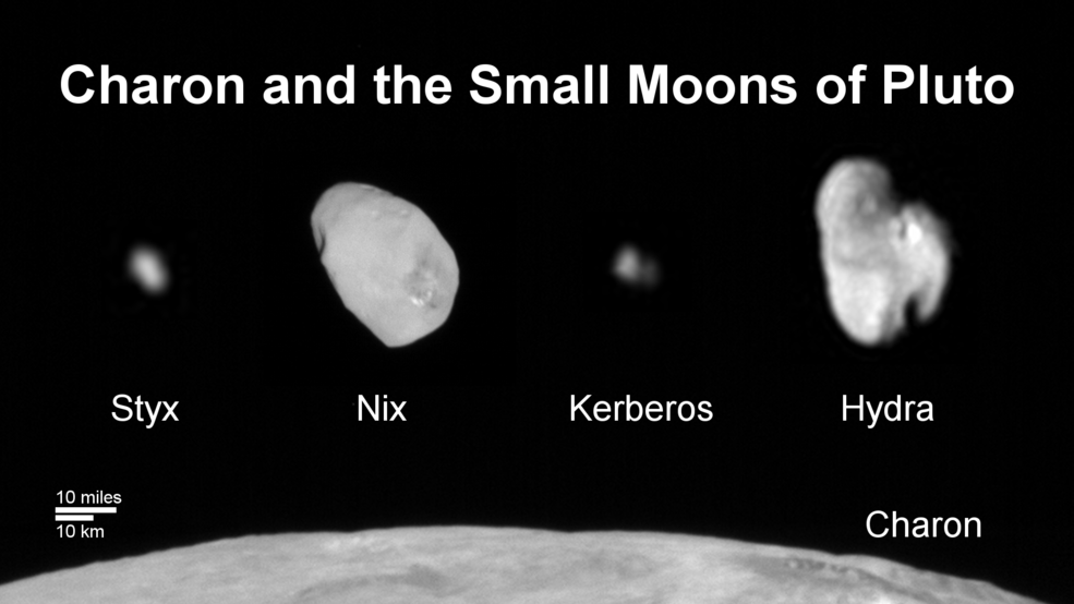 The "family portrait" of Pluto's five known moons. Image Credit: NASA/JHUAPL/SwRI