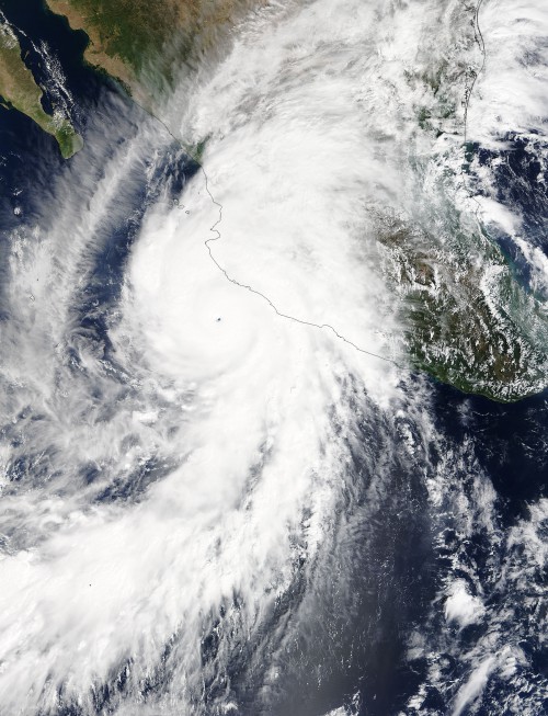 Wider view of Hurricane Patricia, taken on Oct. 23 at 17:30 UTC (1:30 p.m. EDT) by NASA's Terra satellite Image Credit: NASA's Goddard MODIS Rapid Response Team