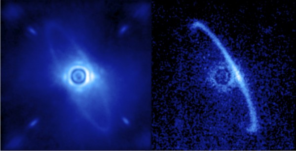 An image of the circumstellar dust disk around the young star HR4796A, which is thought to have been created by collisions between asteroids and planetesimals that were left over following the star's formation. Could a similar disk of cometary fragments exist around KIC 8462852? Image Credit: Marshall Perrin/Space Telescope Science Institute