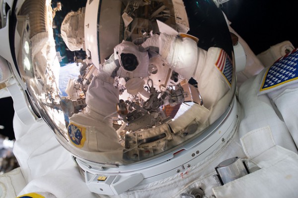 Scott Kelly snaps a selfie of his own helmet, early in last week's U.S. EVA-32. Photo Credit: NASA
