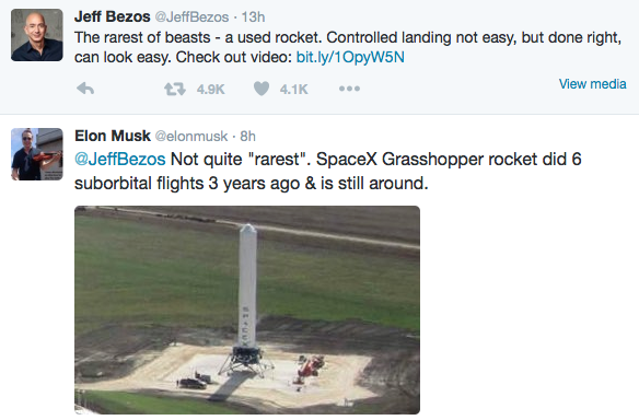 SpaceX Grasshopper reached a record height under 1 km, whereas Blue Origin’s New Shepard launch vehicle reached 100 km. Credit: @elonmusk on Twitter