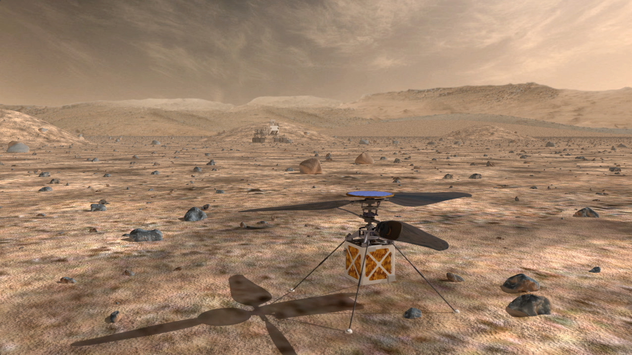 Artist's conception of the helicopter-like drone which could accompany the Mars 2020 Rover. Image Credit: NASA