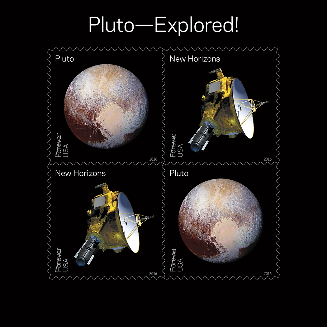 It is official, with Pluto now explored, the United States Postal Service will be releasing two stamps in 2016 honoring the historic mission and the first ever close-up exploration of Pluto, previously identified as "not yet explored" by the USPS. Image Credit: USPS / Antonio Alcalá, with thanks to Raj Pillai / "Society of Unapologetic Pluto Huggers" on Facebook
