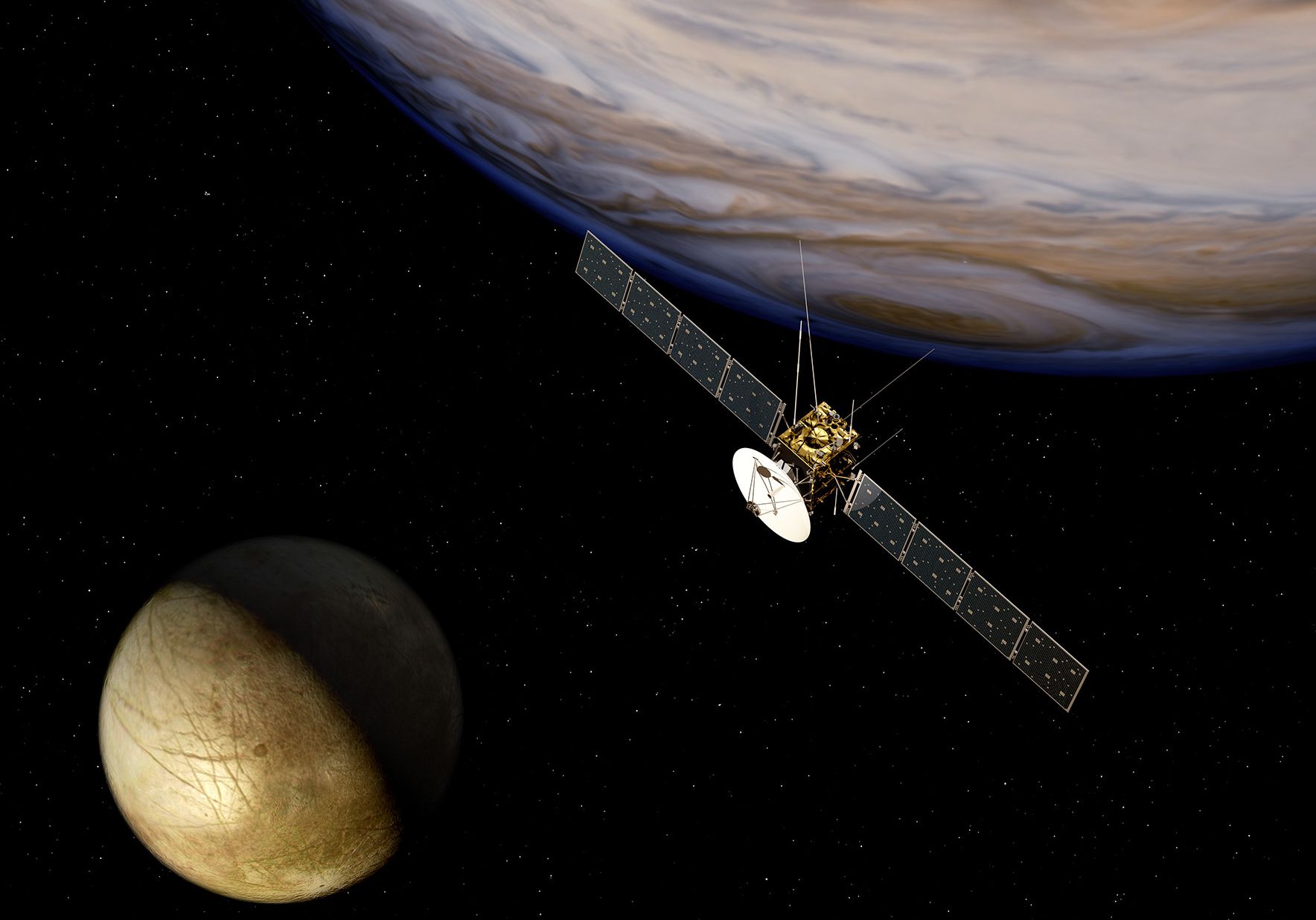 Artist's impression of the JUICE mission. Image Credit: ESA/AOES