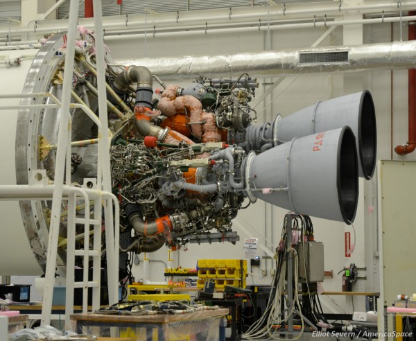Two RD-181 engines integrated with an Antares core stage for the hot fire test and OA-7. Photo Credit: Elliot Severn / AmericaSpace