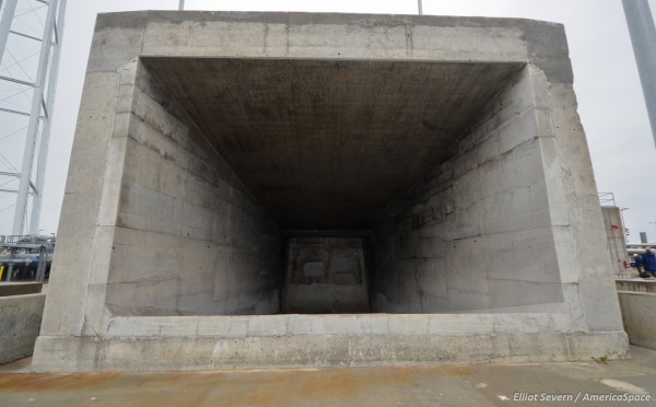 Looking into the flame trench at Launch Pad 0A. Photo Credit: Elliot Severn / AmericaSpace