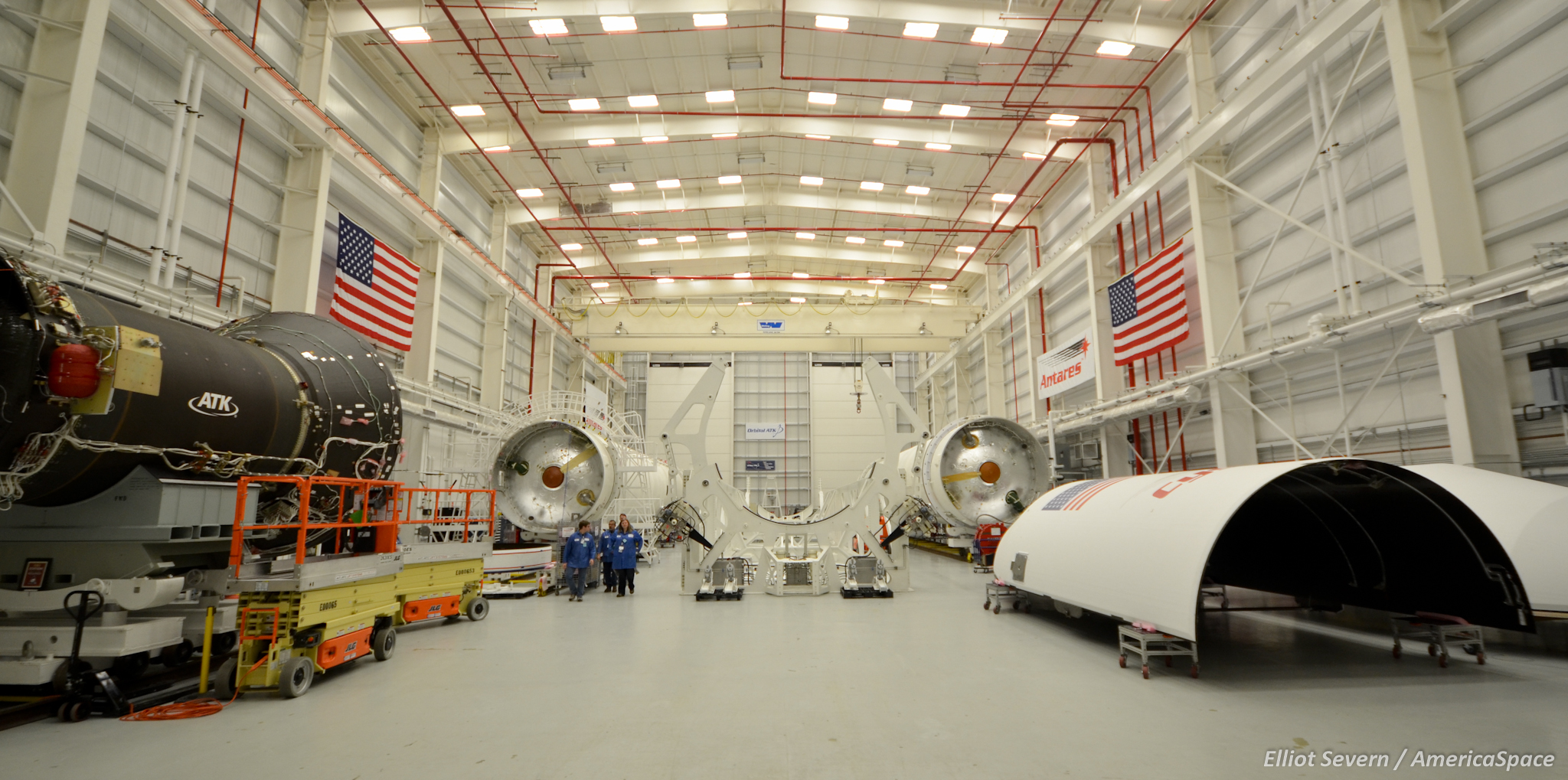 Two Antares vehicles being processed in the HIF at Wallops Island. Photo Credit: Elliot Severn / AmericaSpace