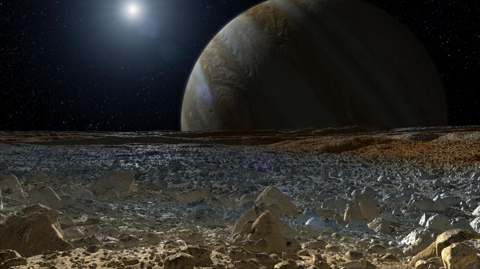 A view many have been waiting for - artist's concept of the surface of Europa. The new NASA budget brings this closer to reality, with funding for not only a flyby probe, but also a lander. Image Credit: NASA/JPL-Caltech