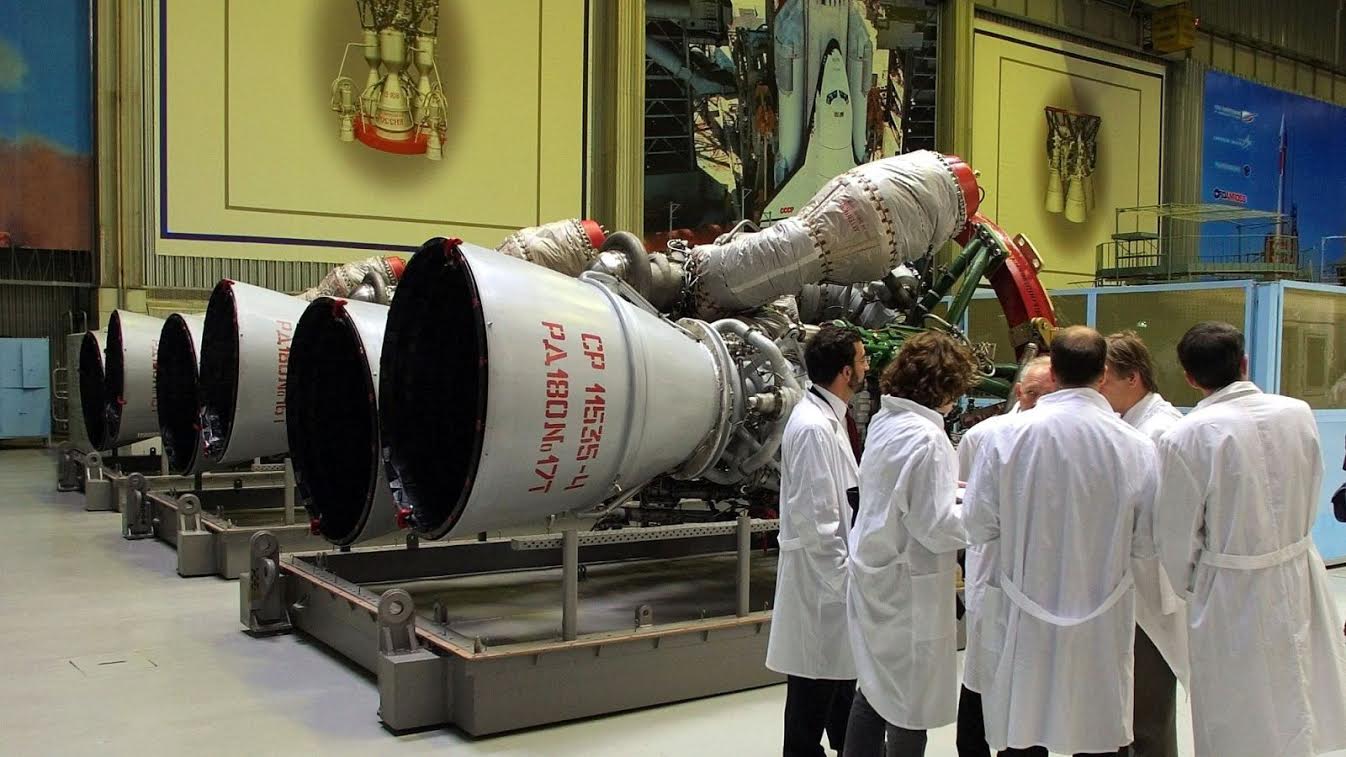 Twin nozzle RD-180 engines, which power ULA's Atlas-V rocket and many of the nation's national security payloads into space, await shipment to the U.S. from Energomash in Khimky Russia. Photo Credit: Energomash