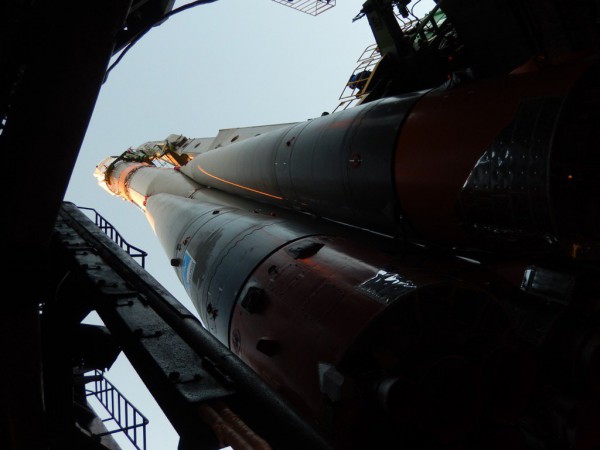 Spectacular view of the core and tapering boosters of the Soyuz-FG booster, as seen by Soyuz TMA-19M backup crew member Takuya Onishi. Photo Credit: NASA/Twitter/Tim Kopra