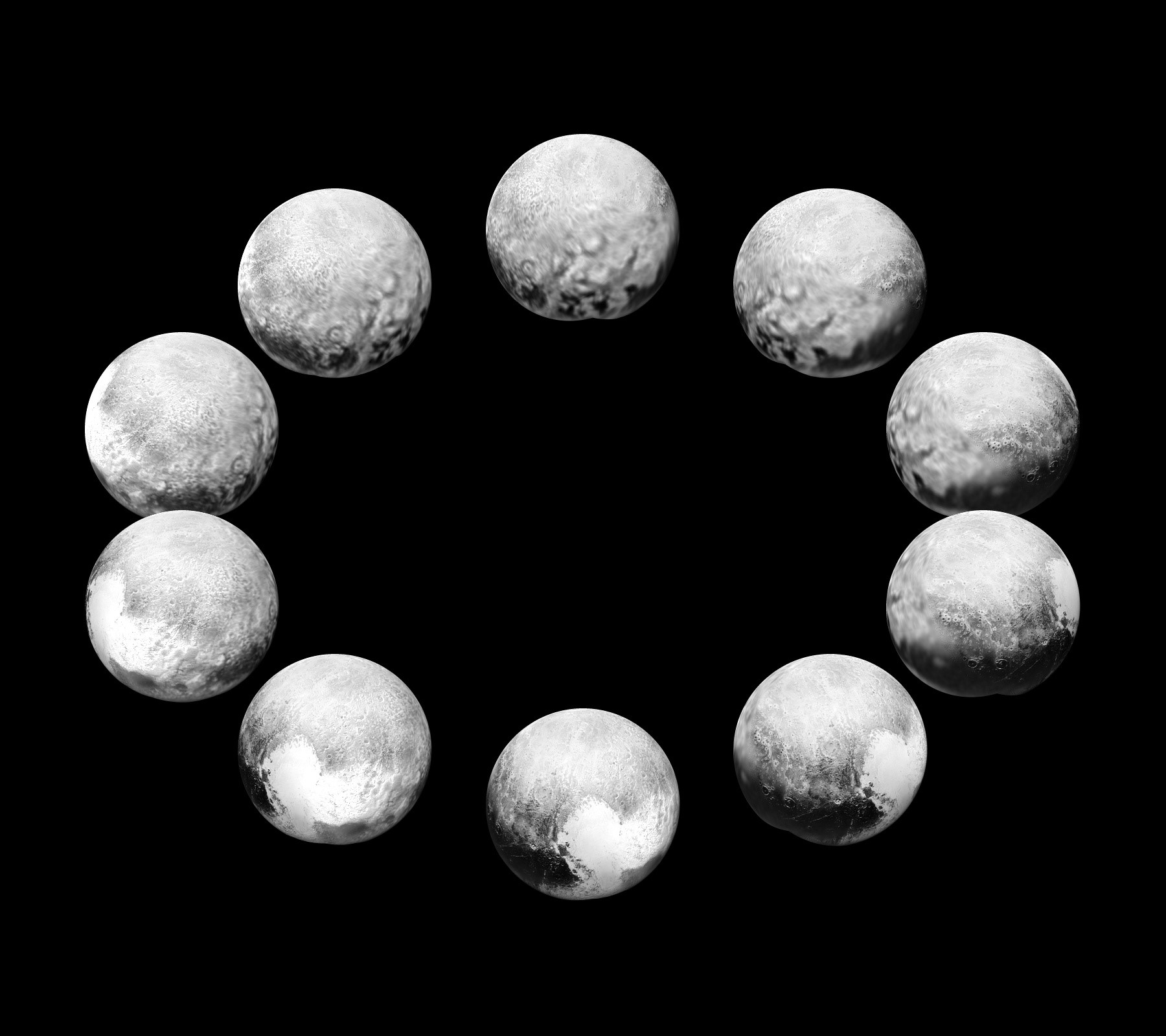 A full-rotation sequence showing one Pluto day, which is 6.4 Earth days long. Image Credit: NASA/JHUAPL/SwRI