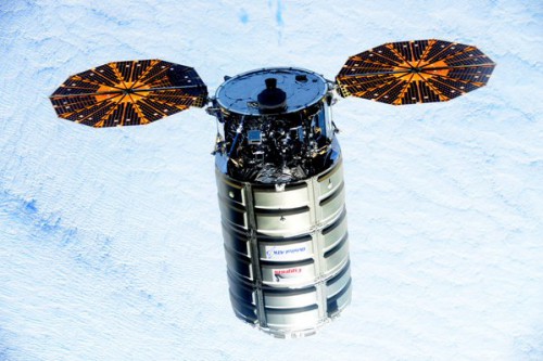 Based upon the Multi-Purpose Logistics Module (MPLM), which flew aboard 12 shuttle missions between March 2001 and July 2011, the Cygnus spacecraft was flying on OA-4 in its "Enhanced" configuration for the first time. Photo Credit: Scott Kelly/NASA/Twitter