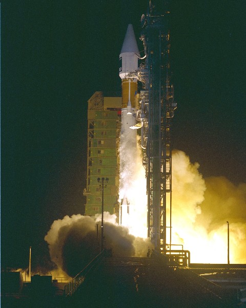 SOHO departs Space Launch Complex (SLC)-36B at Cape Canaveral Air Force Station, Fla., atop an Atlas IIAS booster on 2 December 1995. Photo Credit: NASA