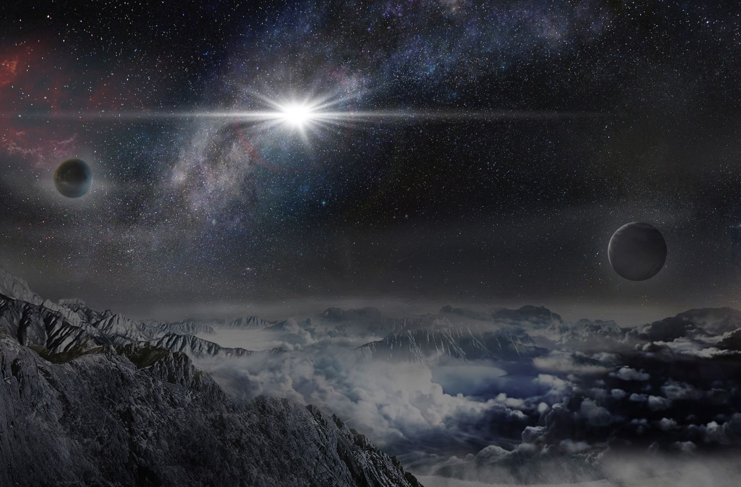 An artist's impression of the record-breakingly powerful, superluminous supernova ASASSN-15lh that was recently discovered by the Automated Survey for SuperNovae (ASAS-SN), as it would appear from a hypothetical exoplanet located about 10,000 light years away in the host galaxy of the hypernova. (Image Credit: Beijing Planetarium / Jin Ma) 