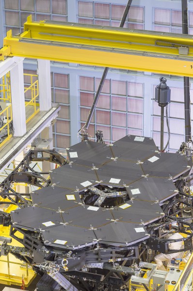 From NASA: "Another view of the one dozen (out of 18) flight mirror segments that make up the primary mirror on NASA's James Webb Space Telescope have been installed at NASA's Goddard Space Flight Center." Photo Credit: NASA/Chris Gunn