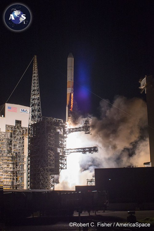 NROL-45 launch atop a ULA Delta-IV rocket from Vandenberg AFB, Ca at 3:40 a.m. PST Feb 10. Photo Credit: Robert Fisher / AmericaSpace