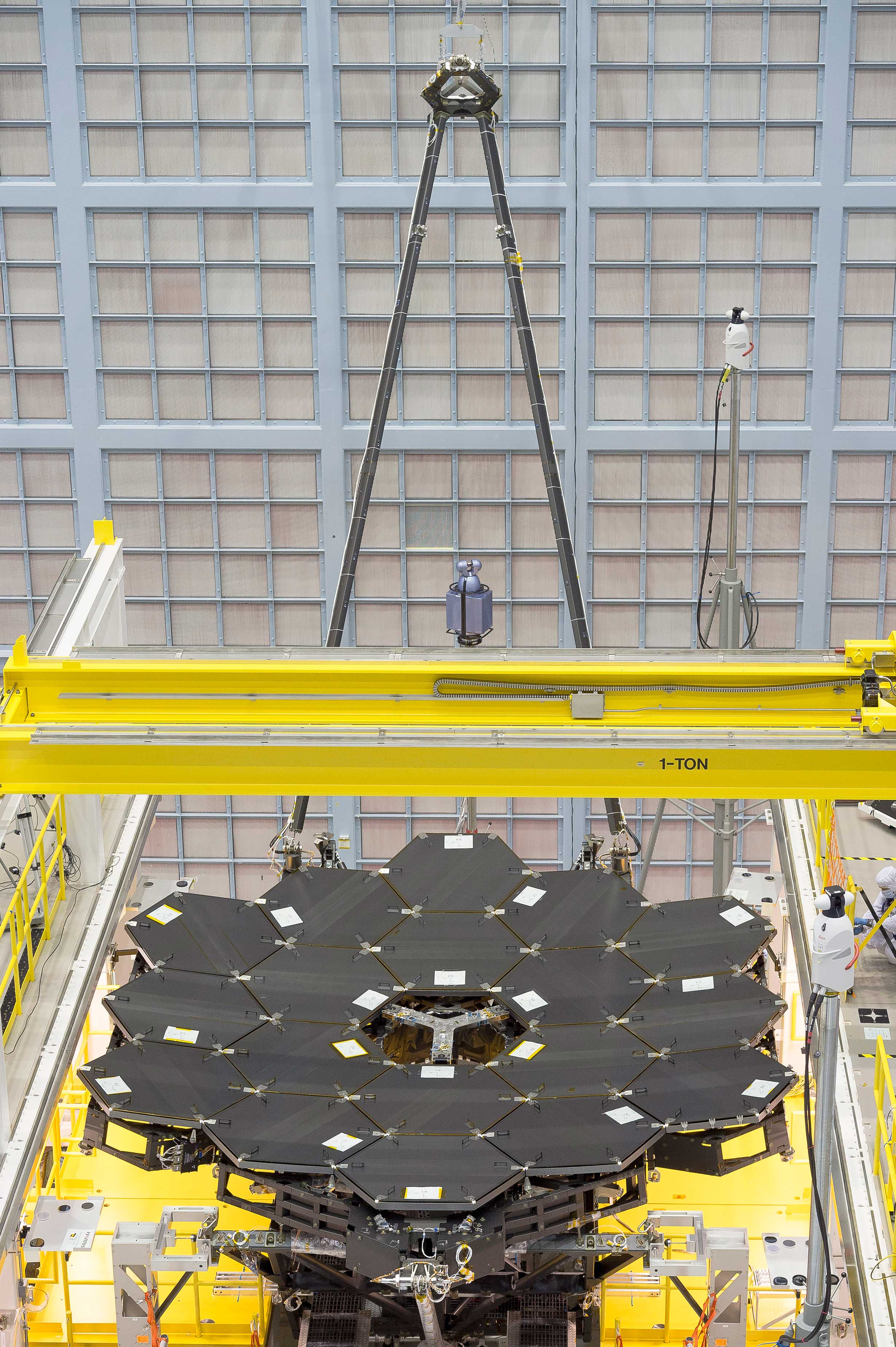 From NASA"In this rare view, the James Webb Space Telescope's 18 mirrors are seen fully installed on the James Webb Space Telescope structure at NASA's Goddard Space Flight Center in Greenbelt, Maryland." Photo Credit: NASA/Chris Gunn