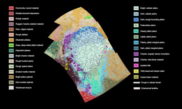 New geological map covering Sputnik Planum and surrounding terrain. Image Credit: NASA/JHUAPL/SwRI