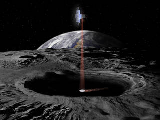 Artist's concept of the Lunar Flashlight CubeSat, exploring water-ice at the Moon's shadowed south pole. Image Credit: NASA