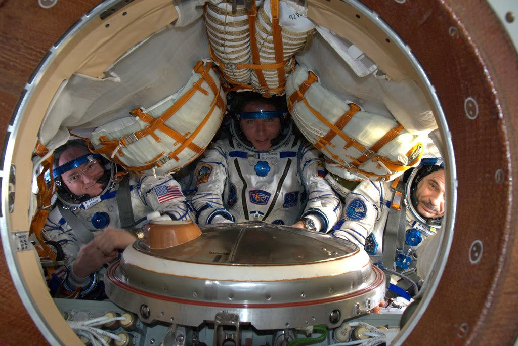 With Sergei Volkov (center) commanding the return to Earth, One-Year crewman Scott Kelly (left) and Mikhail Kornienko will wrap up the longest single space mission of the 21st century next week. Photo Credit: NASA/Scott Kelly/Twitter