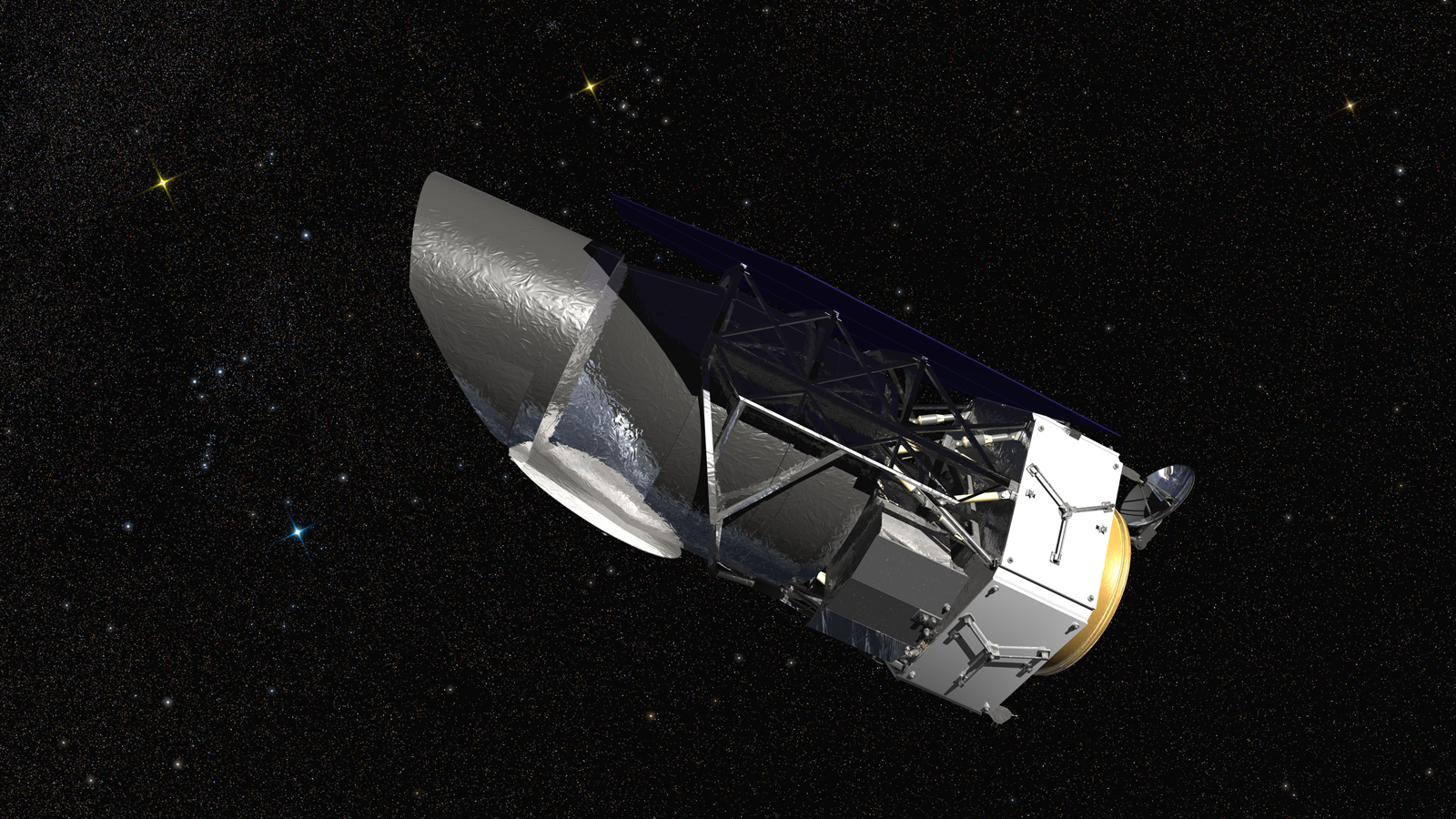 An artist's concept of the Wide Field Infrared Survey Telescope (WFIRST). NASA has officially chosen the infrared-space telescope as the scientific successor to the James Webb Space Telescope, with a projected launch date around the 2024 timeframe. WFIRST is expected to make significant contributions in the study of dark energy and the characterisation of thousands of extrasolar planets. Image Credit: NASA/GSFC/Conceptual Image Lab