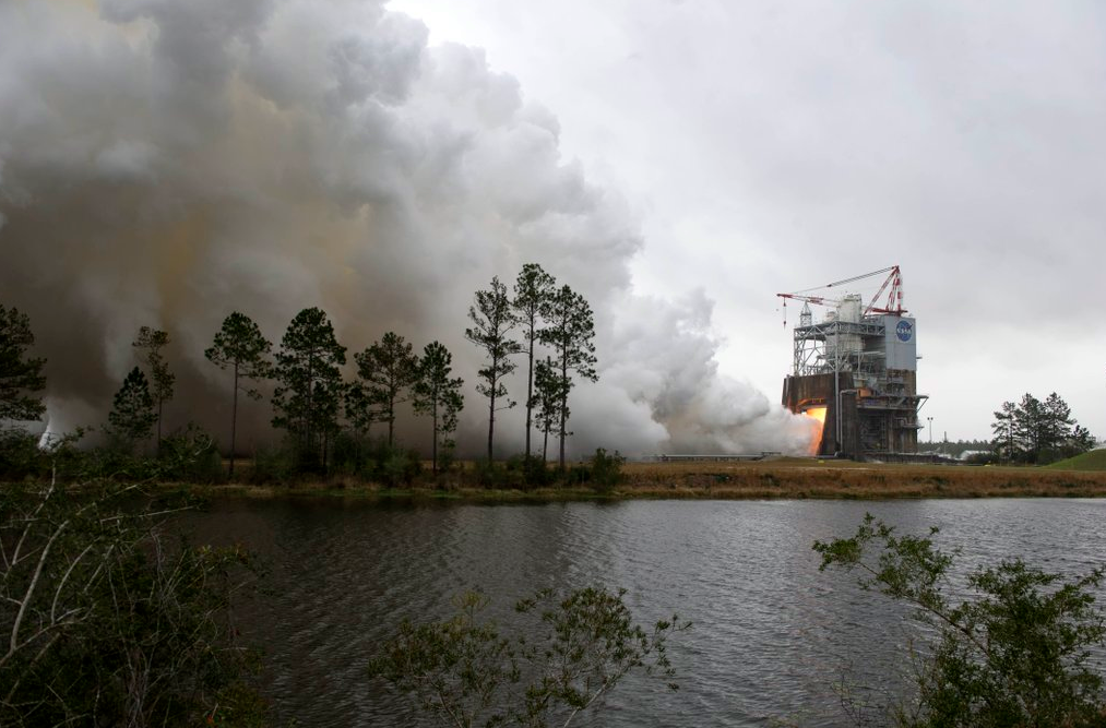 The first SLS flight engine roared to life for testing at Stennis Space Center on March 10, 2016. Intended for the first crewed SLS mission, EM-2, the engine last saw action powering the space shuttle Endeavor into orbit in 2011 on STS-134. Photo Credit: NASA