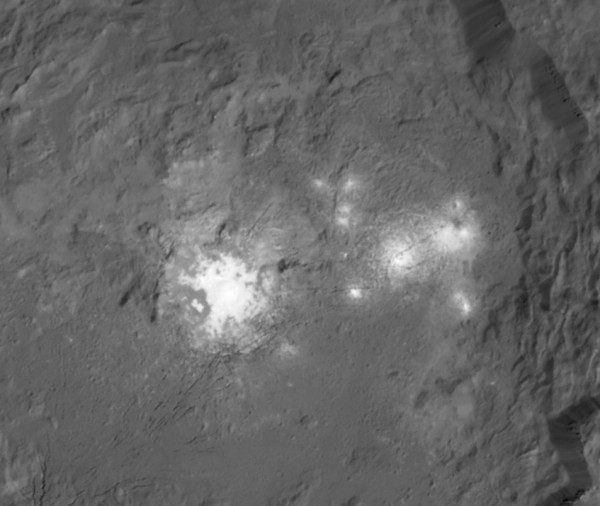 Closer view of the bright spots in Occator crater.