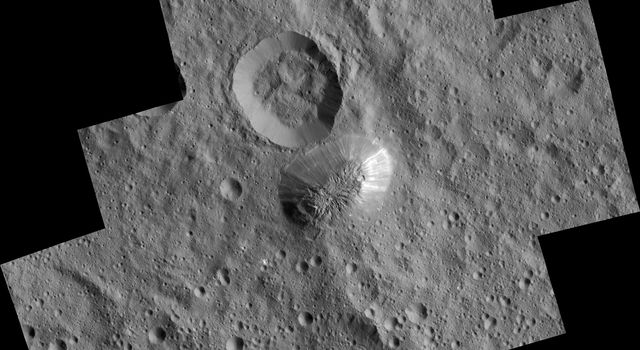 View of Ahuna Mons from the low-altitude mapping orbit (LAMO). Image Credit: NASA/JPL-Caltech/UCLA/MPS/DLR/IDA/PSI