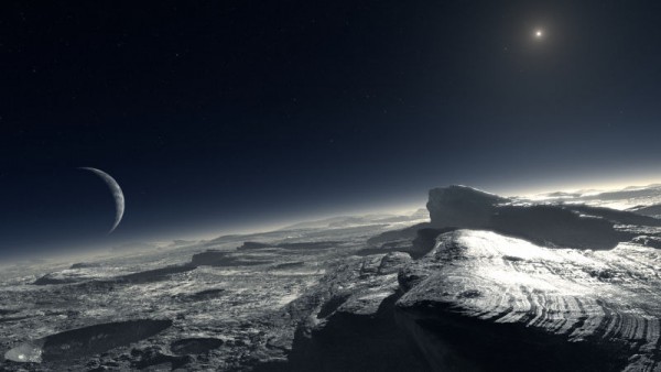 An early artist's conception of what the mountains of Pluto might look like, which turns out to be rather accurate. Image Credit: ESO/L.Calcada