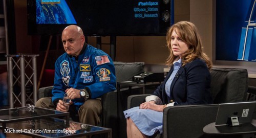 Backdropped by his much-used #YearInSpace hashtag, Kelly's mission has galvanized America's dream of someday reaching Mars. Photo Credit: Michael Galindo/AmericaSpace