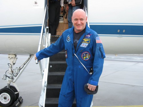 Kelly tests his "Earth-legs" during a refueling stop, en-route to the United States. Photo Credit: NASA