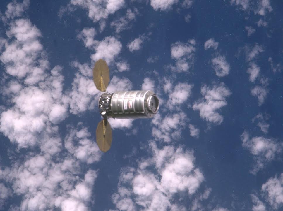 Expedition 47 crew member Tim Kopra captured this photograph of OA-6 Cygnus before the berthing early this morning. “#Cygnus when it was on its way to #ISS- the SS Rick Husband. @Orbital_ATK @Space_Station.” Credit: Tim Kopra/ @astro_tim on Twitter 
