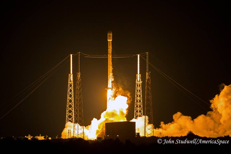 Falcon-9 lifts off with JCSAT-14 from Cape Canaveral SLC-40 May 6, 2016. Photo Credit: John Studwell / AmericaSpace